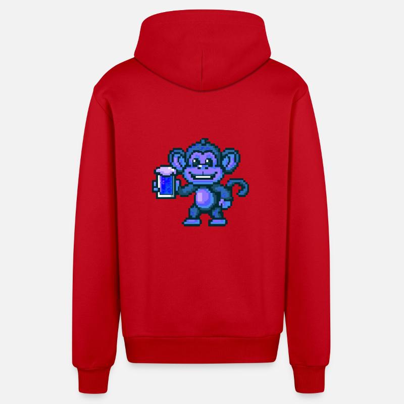 Monkey Beer Party Drôle - Veste à capuche bio décontractée fabriquée en UE - rouge