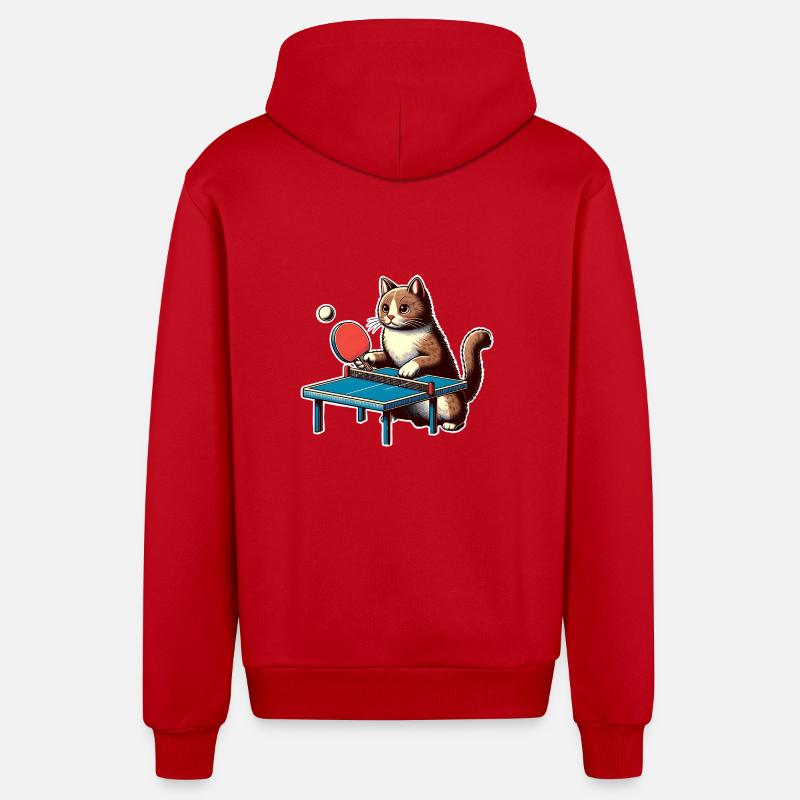 Chat de ping-pong - Veste à capuche bio décontractée fabriquée en UE - rouge
