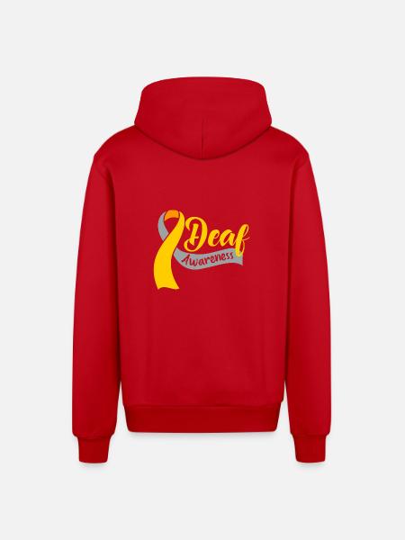 Deaf Deaf Deaf Sign Language - Organic Relaxed Hooded Jacket Made in EU - red