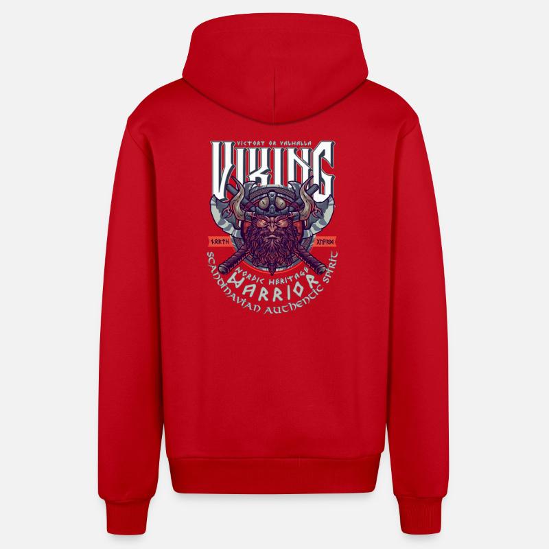 VIKING, VICTORY OR VALHALLA! - Organic Relaxed Hooded Jacket Made in EU - red