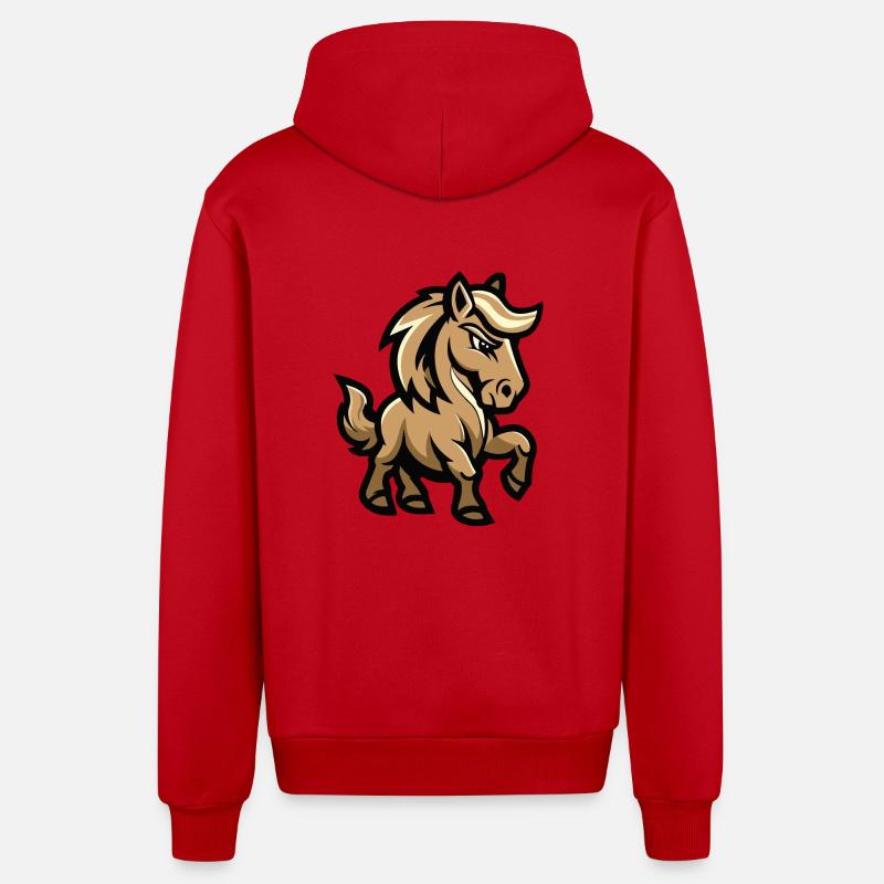 Pferd Comic - Organic Relaxed Kapuzenjacke Made in EU - Rot