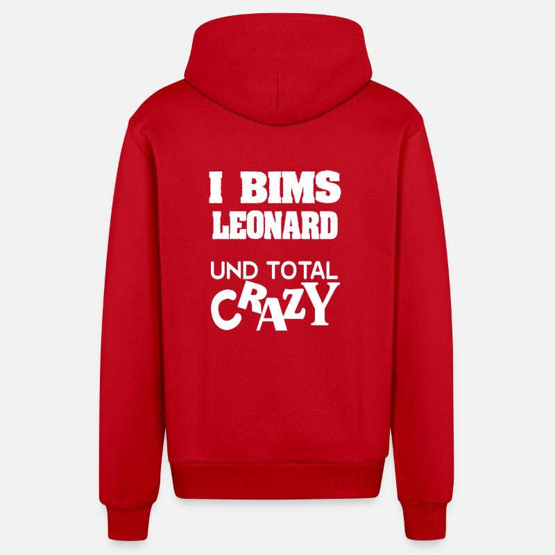 Prénom Leonard - Veste à capuche bio décontractée fabriquée en UE - rouge