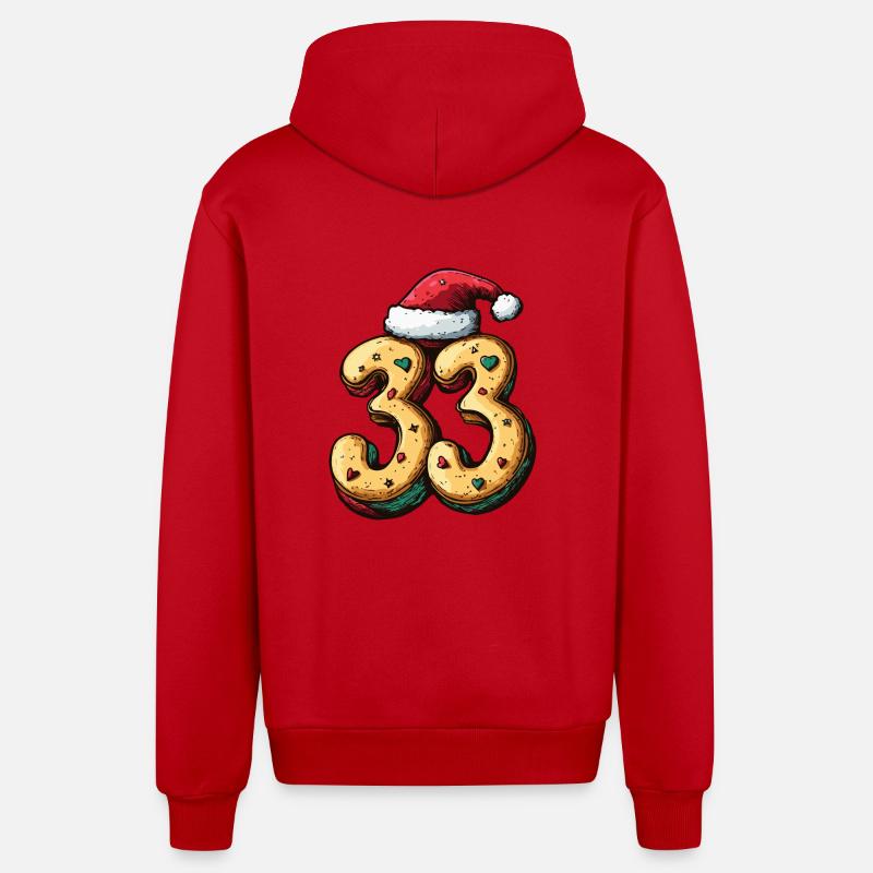 33 Nombre Noël - Veste à capuche bio décontractée fabriquée en UE - rouge