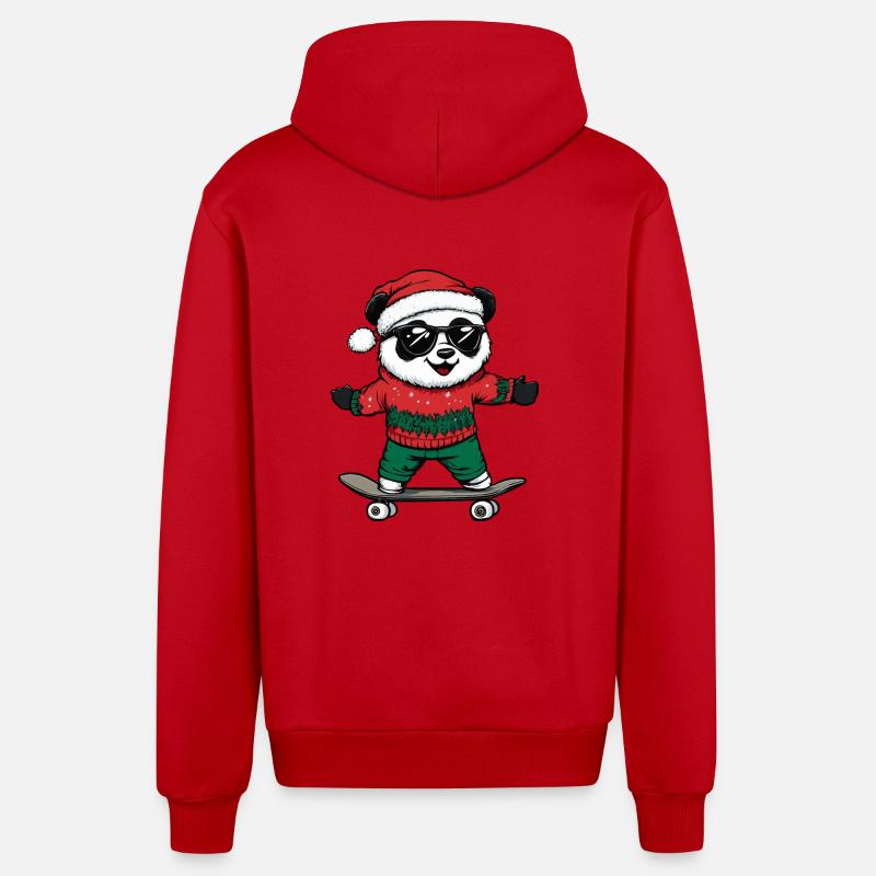 Panda Noël Drôle - Veste à capuche bio décontractée fabriquée en UE - rouge