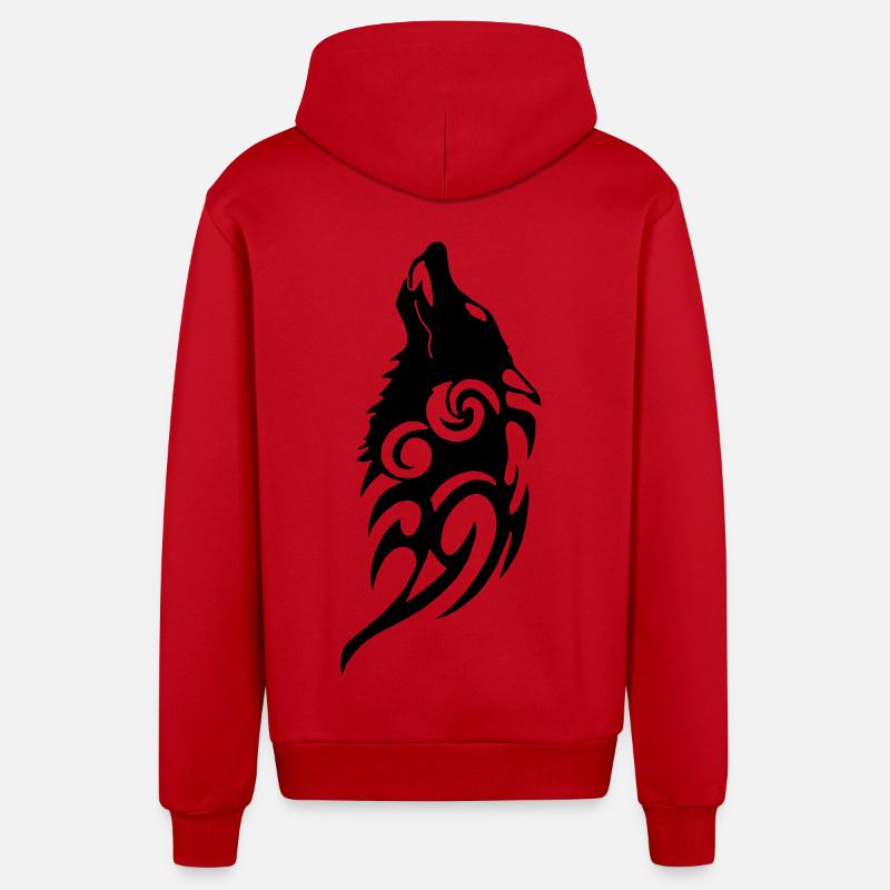 Schwarzer Wolf: Geist des Waldes - Organic Relaxed Kapuzenjacke Made in EU - Rot