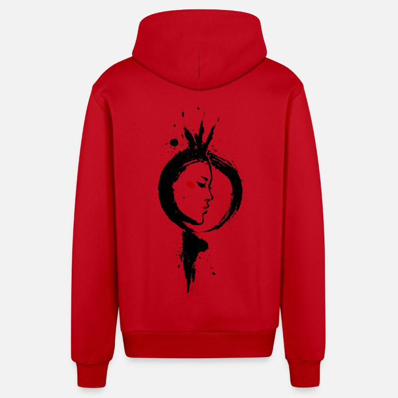 Amaterasu – Déesse Soleil Enso Sumi-e - Veste à capuche bio décontractée fabriquée en UE - rouge
