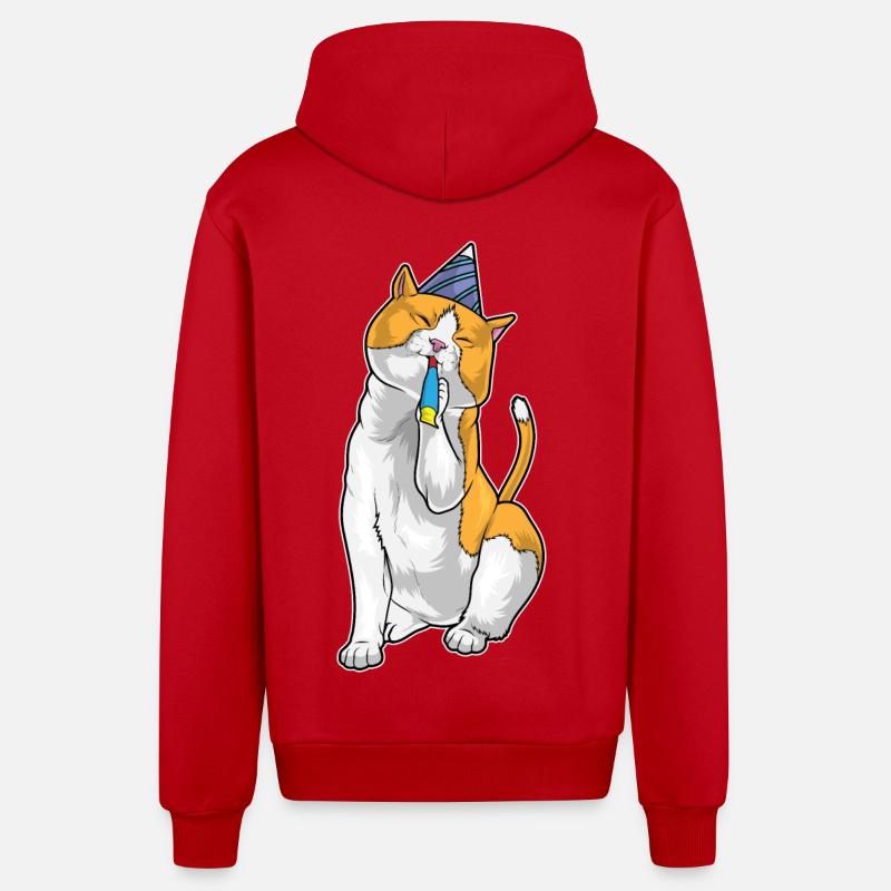 Trompette d’anniversaire de chat - Veste à capuche bio décontractée fabriquée en UE - rouge