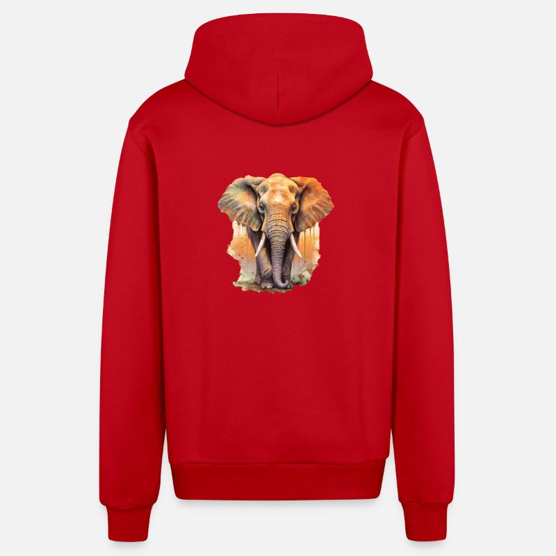 Éléphant - Veste à capuche bio décontractée fabriquée en UE - rouge