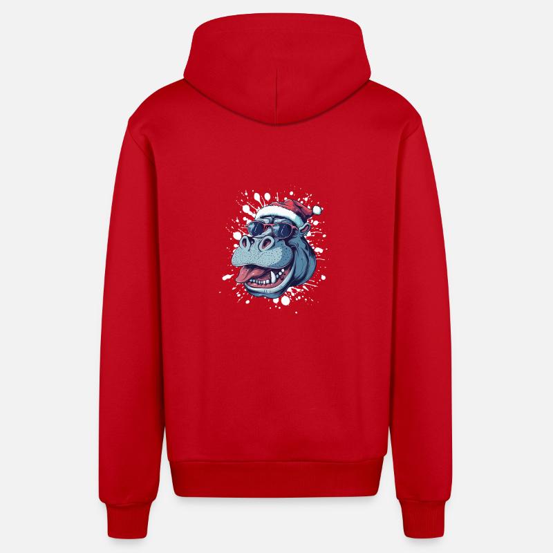 Hippopotame Noël Drôle - Veste à capuche bio décontractée fabriquée en UE - rouge