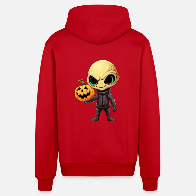 Alien d’Halloween avec citrouille - Veste à capuche bio décontractée fabriquée en UE - rouge