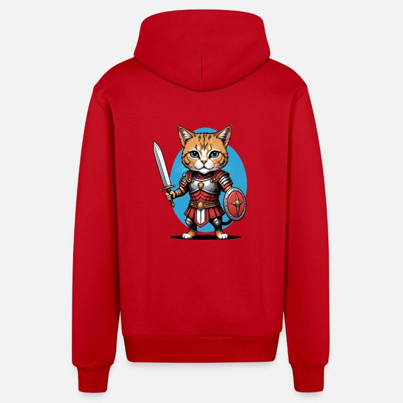 Chat Guerrier Romain Chat Cadeau - Veste à capuche bio décontractée fabriquée en UE - rouge