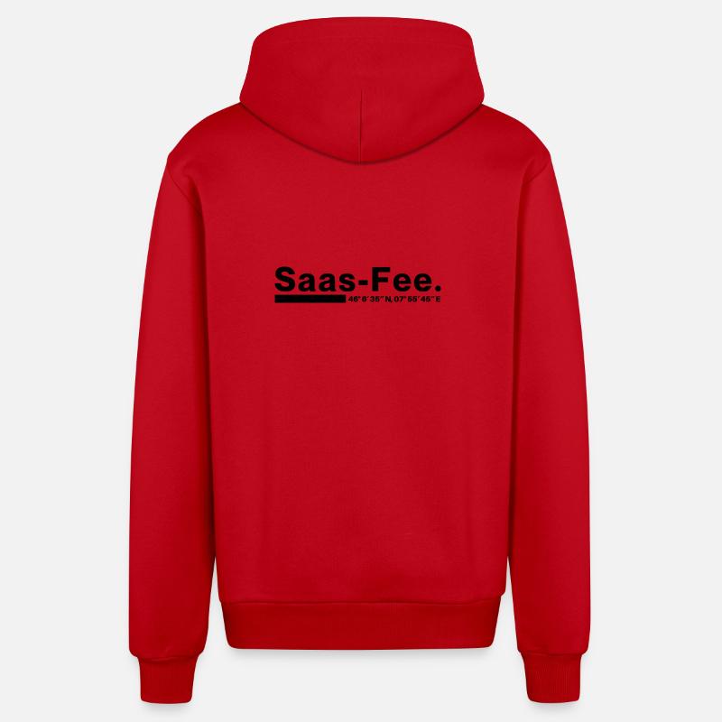 Coordonnées Saas-Fee Valais, Suisse - Veste à capuche bio décontractée fabriquée en UE - rouge