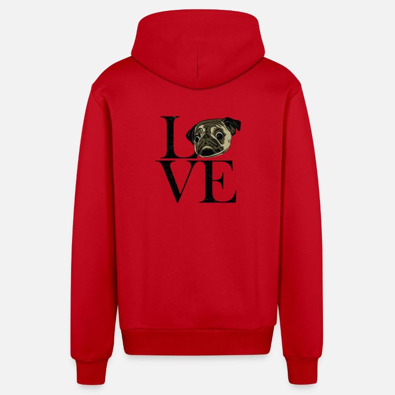 noir Pug - Veste à capuche bio décontractée fabriquée en UE - rouge