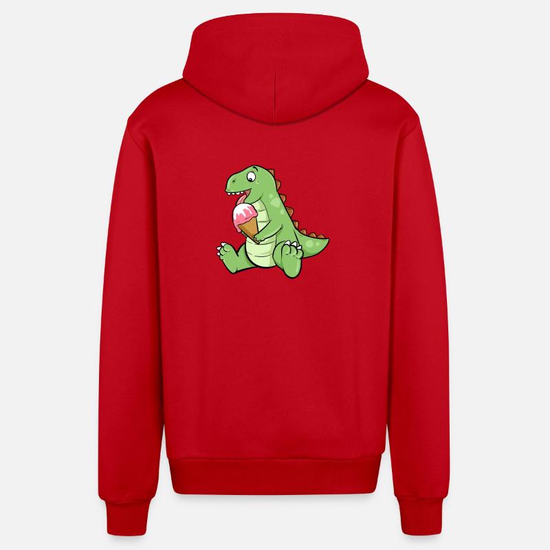 Eiscreme Dino Erdbeereis Dinosaurier T-Rex Saurier - Organic Relaxed Kapuzenjacke Made in EU - Rot