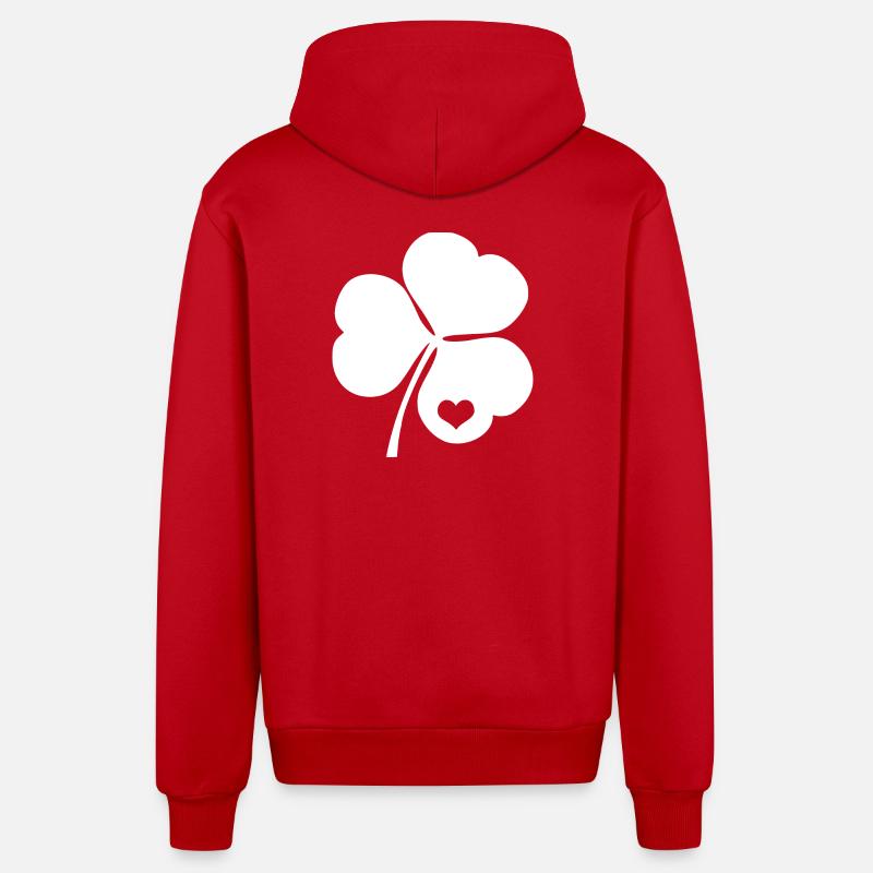 Trèfle irlandais avec coeur - Veste à capuche bio décontractée fabriquée en UE - rouge
