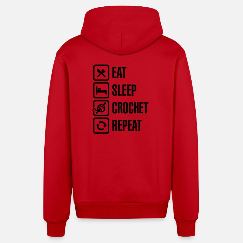 Eat Sleep Crochet Repeat - Veste à capuche bio décontractée fabriquée en UE - rouge