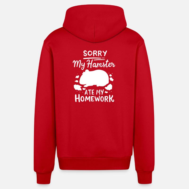 Hamster students back to school - Organic Relaxed Hooded Jacket Made in EU - red