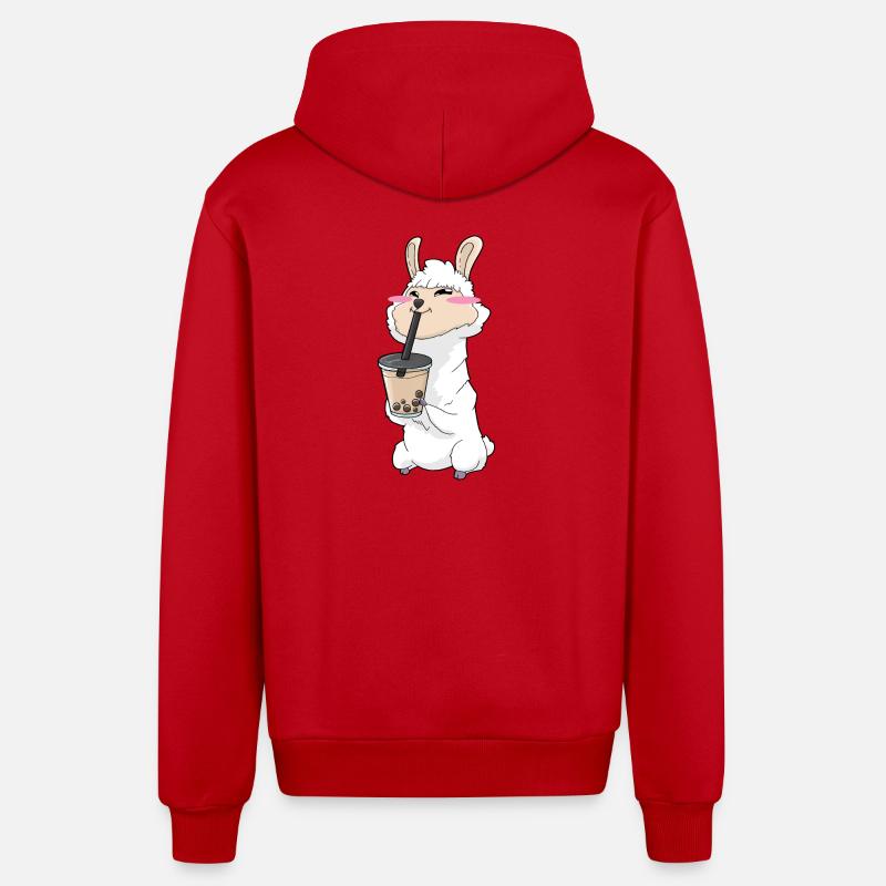 Lama Bubble Tea Kawaii Anime - Veste à capuche bio décontractée fabriquée en UE - rouge