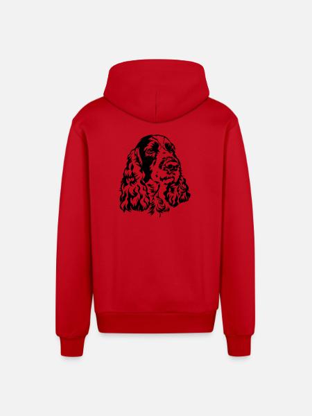 English Springer Spaniel Head - Organic Relaxed Hooded Jacket Made in EU - red