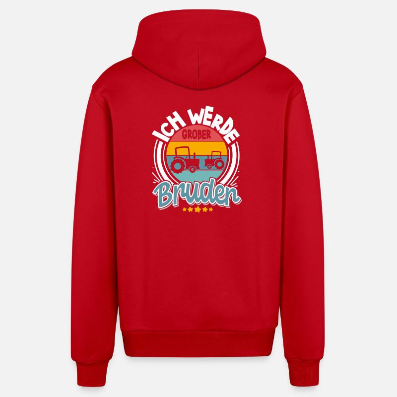 Ich Werde Großer Bruder Traktor - Organic Relaxed Kapuzenjacke Made in EU - Rot