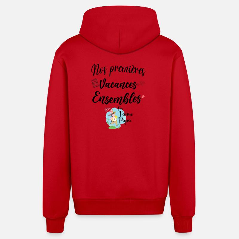 Nos 1ères vacances ensembles on t'aime papa - Veste à capuche bio décontractée fabriquée en UE - rouge