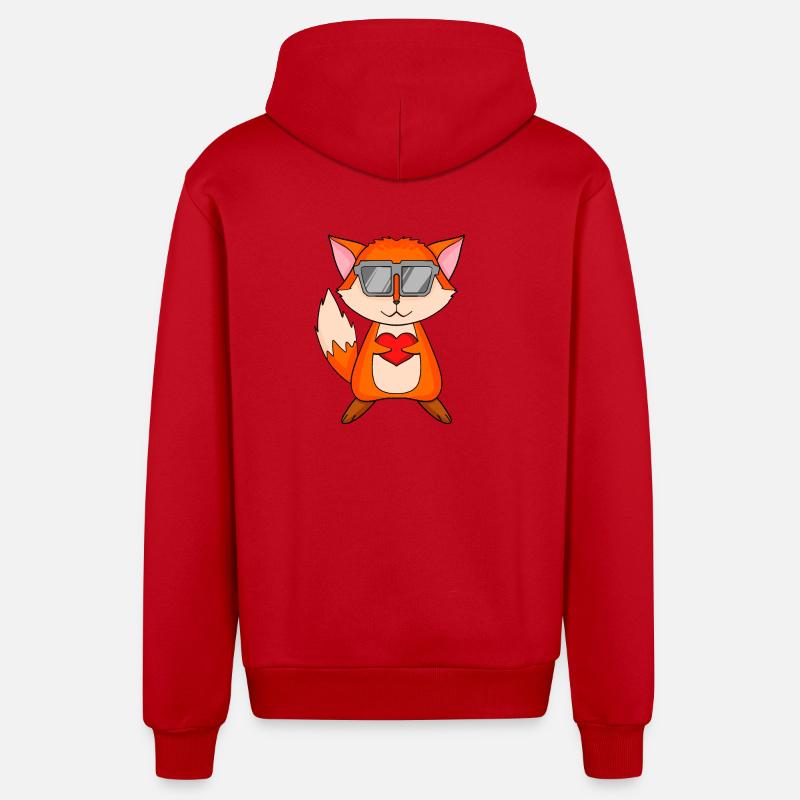 Fuchs mit Sonnenbrille und Herz - Organic Relaxed Kapuzenjacke Made in EU - Rot