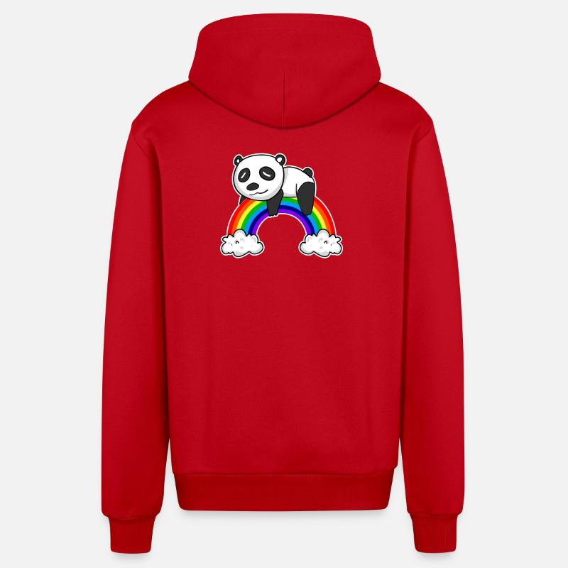 Rainbow Panda - Organic Relaxed Hooded Jacket Made in EU - red