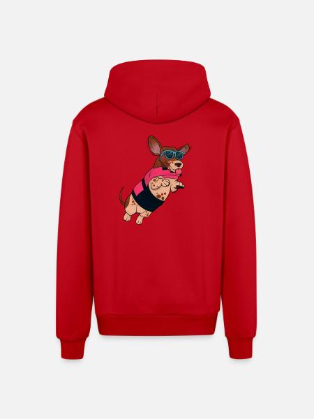 Flying dog in sunglasses - Organic Relaxed Hooded Jacket Made in EU - red