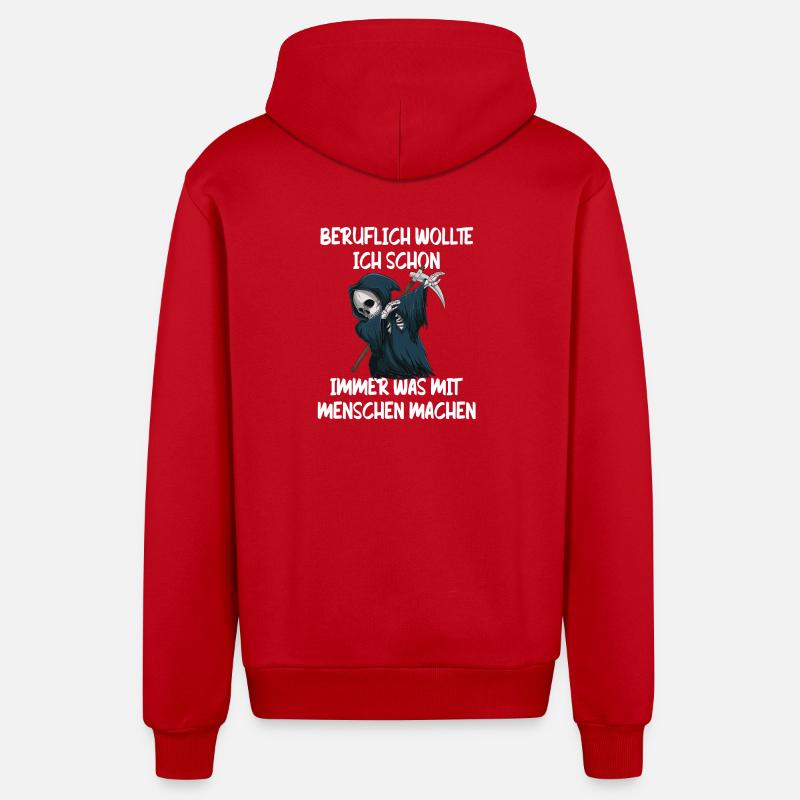 Sensenmann Berufswunsch Mit Menschen - Organic Relaxed Kapuzenjacke Made in EU - Rot