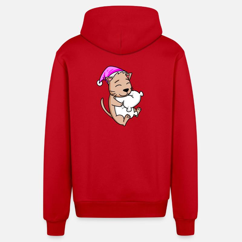 Chat avec oreiller - Veste à capuche bio décontractée fabriquée en UE - rouge