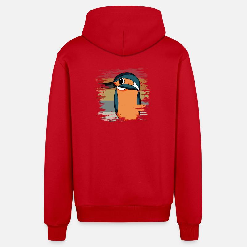 Kingfisher Blue Bird Rétro - Veste à capuche bio décontractée fabriquée en UE - rouge