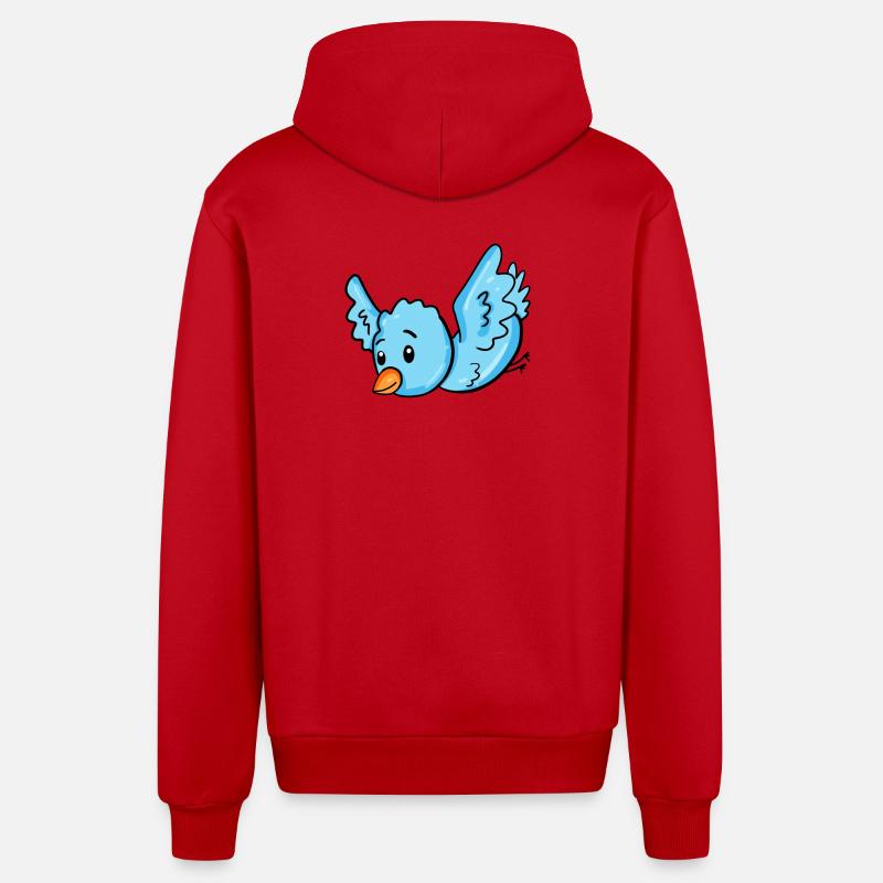 Bleu oiseau - Veste à capuche bio décontractée fabriquée en UE - rouge