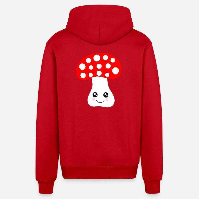 Kawaii, champignon, crapaud - Veste à capuche bio décontractée fabriquée en UE - rouge