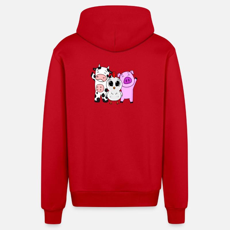 Animaux de ferme - Veste à capuche bio décontractée fabriquée en UE - rouge