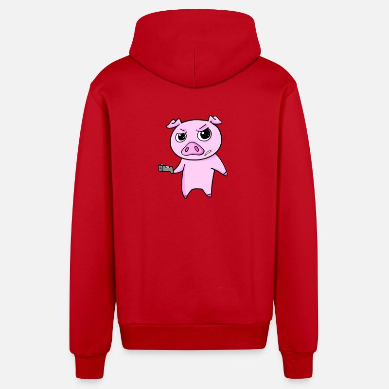 Cochon avec pistolet - Veste à capuche bio décontractée fabriquée en UE - rouge