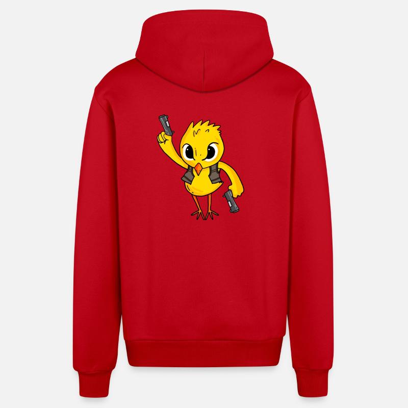 Poussins avec pistolet - Veste à capuche bio décontractée fabriquée en UE - rouge