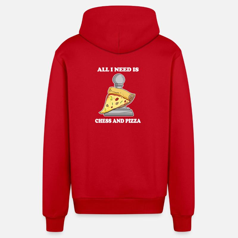 Échecs et pizza - Veste à capuche bio décontractée fabriquée en UE - rouge