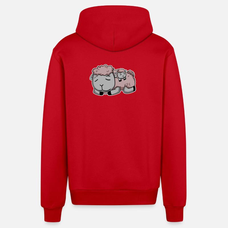 Moutons avec bébé moutons - Veste à capuche bio décontractée fabriquée en UE - rouge