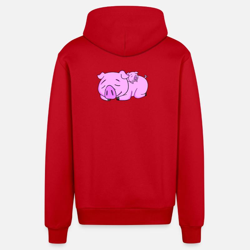 Cochon avec bébé cochon - Veste à capuche bio décontractée fabriquée en UE - rouge