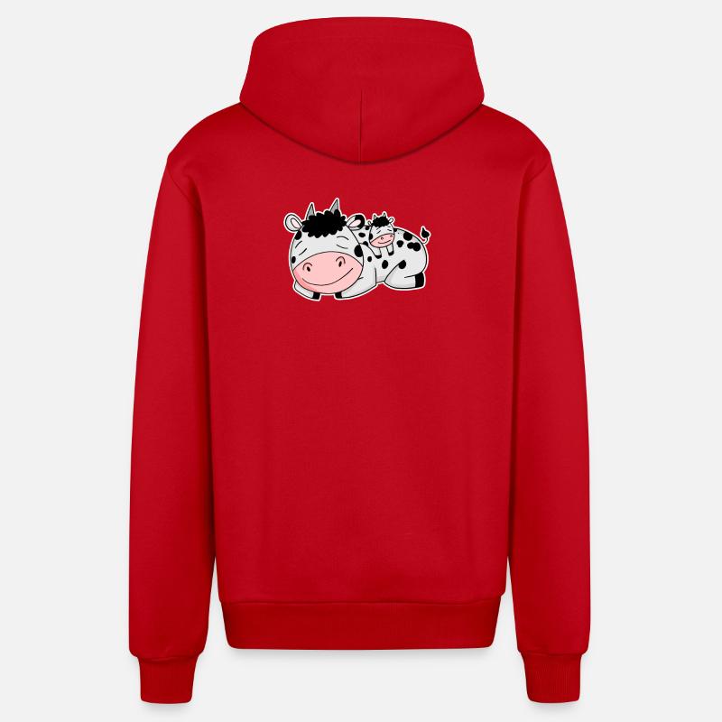 Vache avec bébé vache - Veste à capuche bio décontractée fabriquée en UE - rouge
