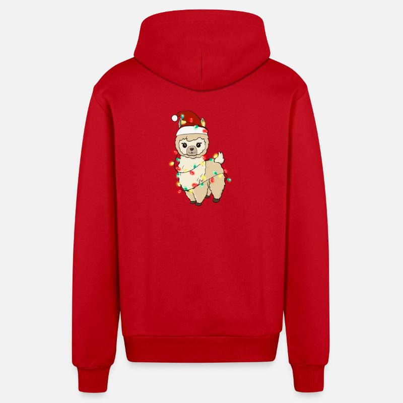 Lama aux lumières de Noël - Veste à capuche bio décontractée fabriquée en UE - rouge