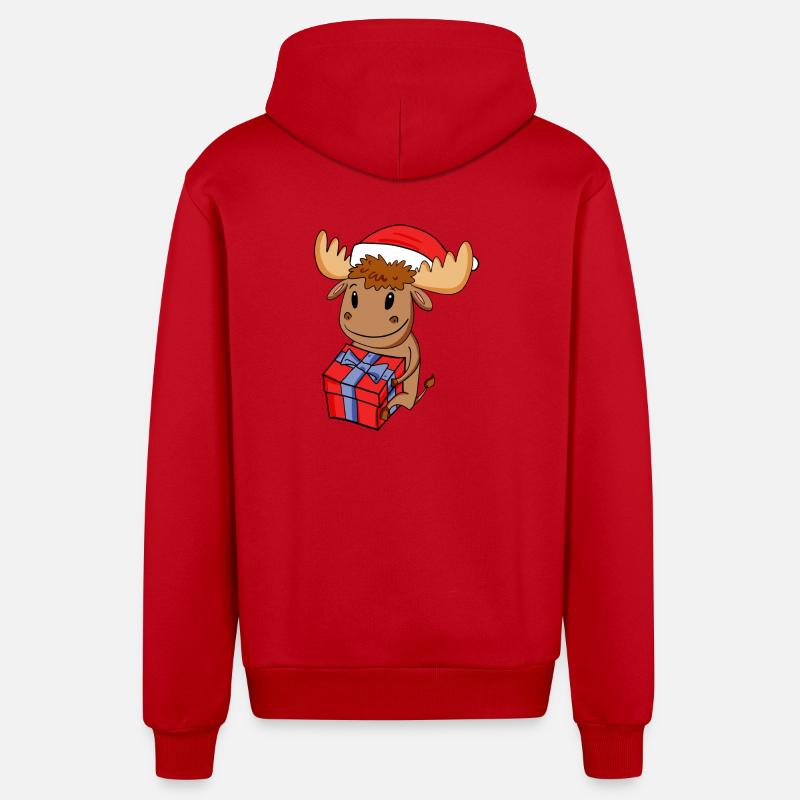 Noël Moose Baby avec cadeau - Veste à capuche bio décontractée fabriquée en UE - rouge