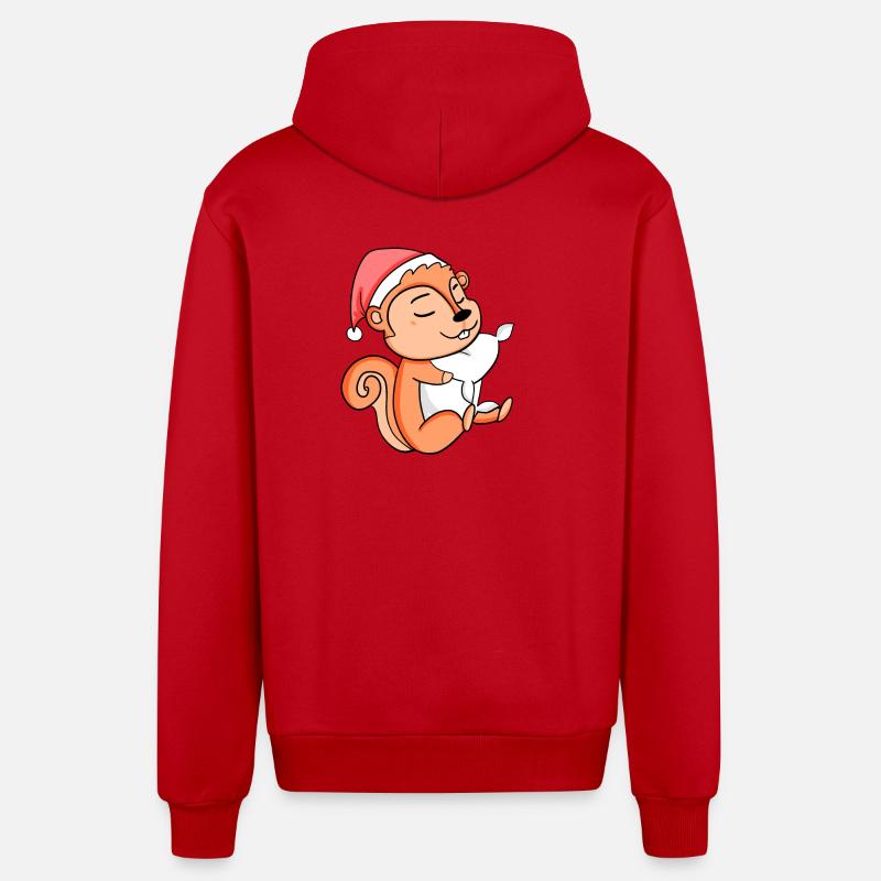 Écureuil Noël Sommeil Sommeil Fatigué - Veste à capuche bio décontractée fabriquée en UE - rouge