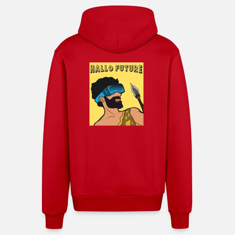 Hallo Future Caveman VR Stil - Organic Relaxed Kapuzenjacke Made in EU - Rot