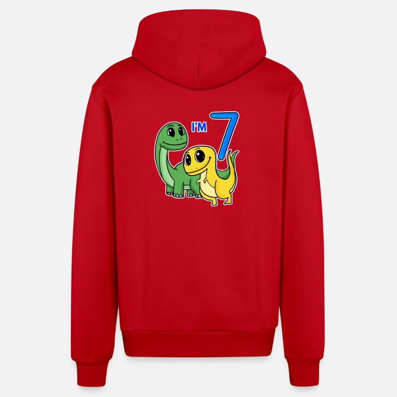 7ème anniversaire garçon Dino Motif - Veste à capuche bio décontractée fabriquée en UE - rouge