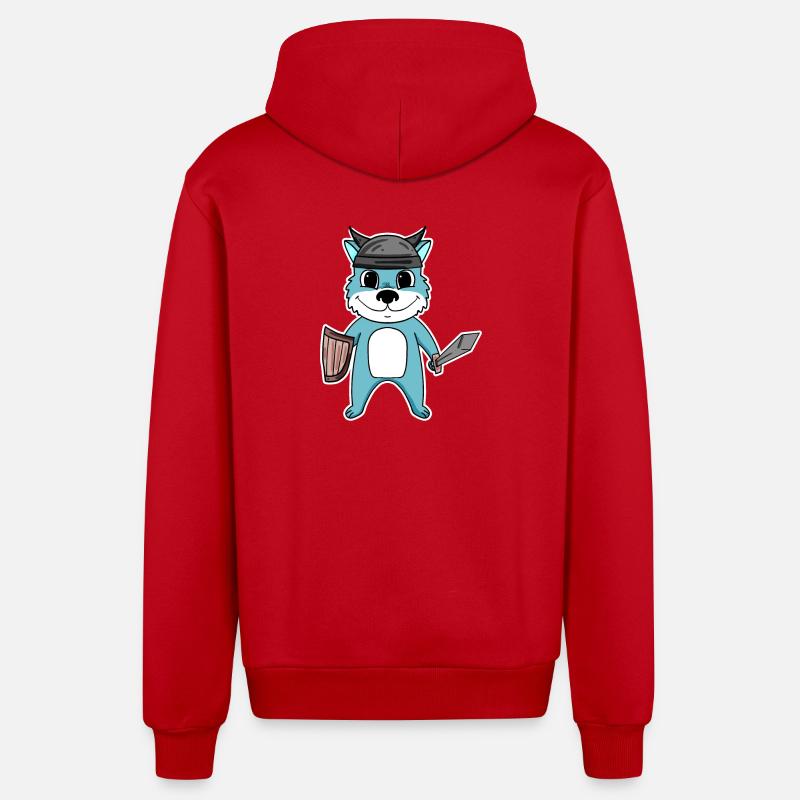 Loup viking - Veste à capuche bio décontractée fabriquée en UE - rouge