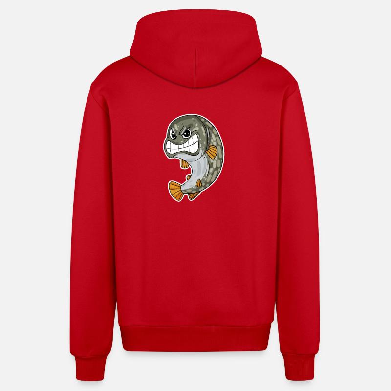 Pêche au brochet pêcheur - Veste à capuche bio décontractée fabriquée en UE - rouge