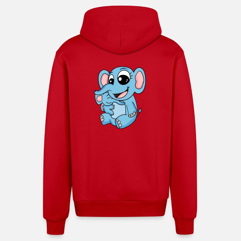 Famille - Eléphant avec bébé éléphant - Veste à capuche bio décontractée fabriquée en UE - rouge