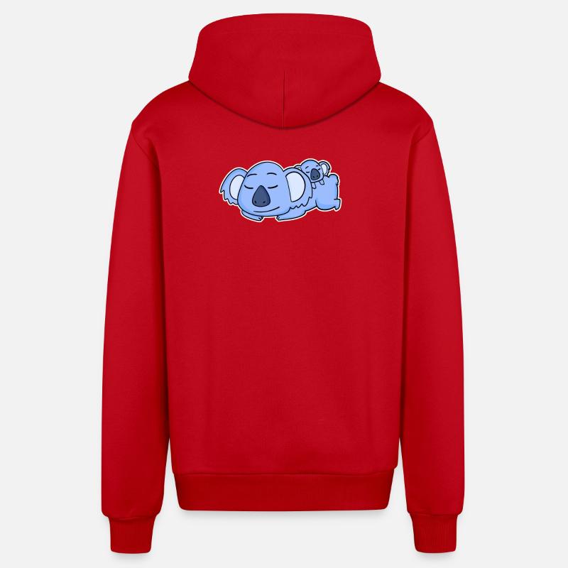 Famille - Koala avec bébé Koala - Veste à capuche bio décontractée fabriquée en UE - rouge