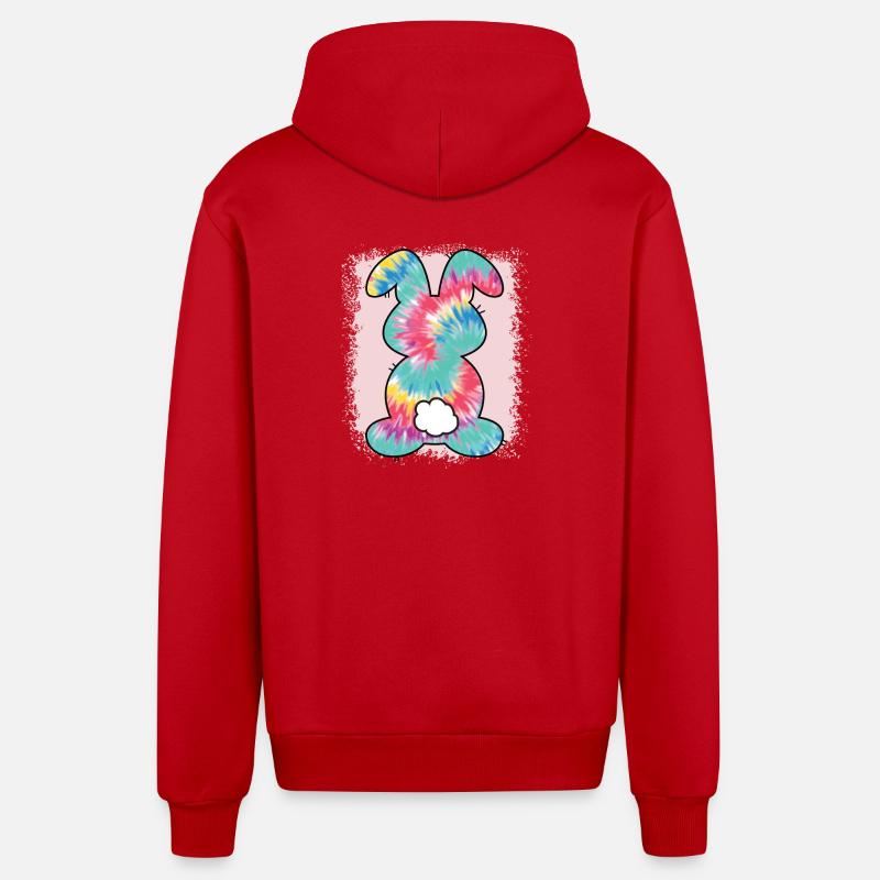 Tie Dye Rabbit Bleached Easter - Organic Relaxed Hooded Jacket Made in EU - red